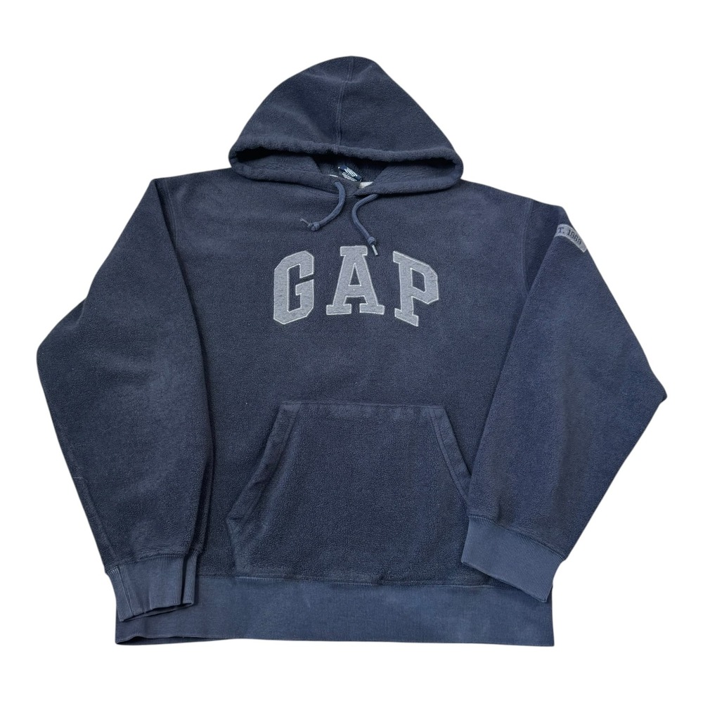 Vintage 2000s Gap Navy Blue Sherpa Hoodie Sweatshirt Men's Medium Boxy